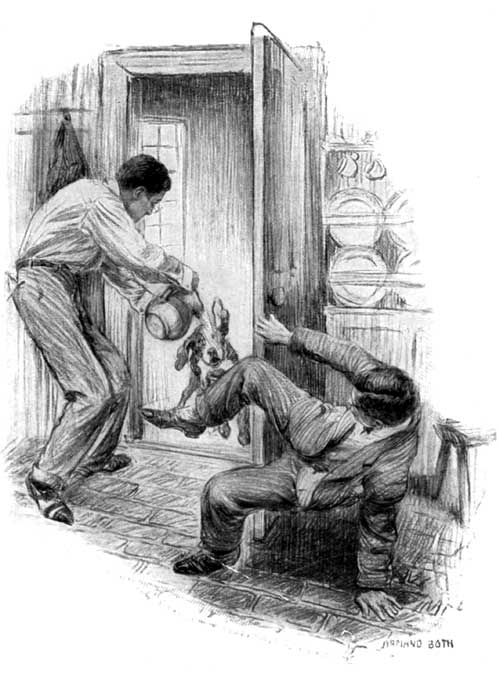 They had a momentary vision of an excited dog, framed
in the doorway.